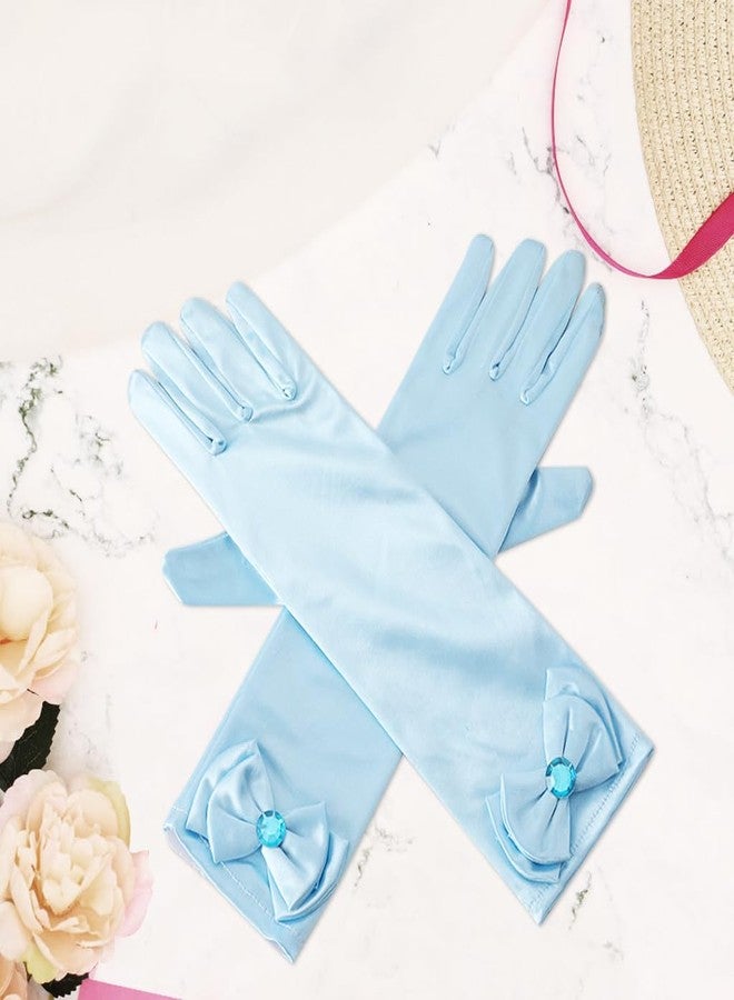 Zibuyu® Elegant Sky Blue Girls Gloves for Dress Up, Cosplay, and Parties Satin Long Princess Gloves with Butterfly Accent, Formal Banquet Accessories for Halloween, Weddings, and Stage Performances - Image 4